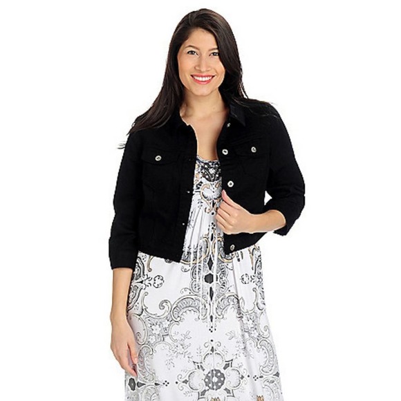 ONE WORLD Black Twill Denim Style Cropped Jacket M